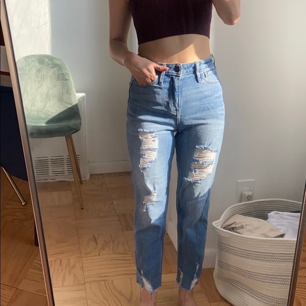 high waisted boyfriend ripped jeans